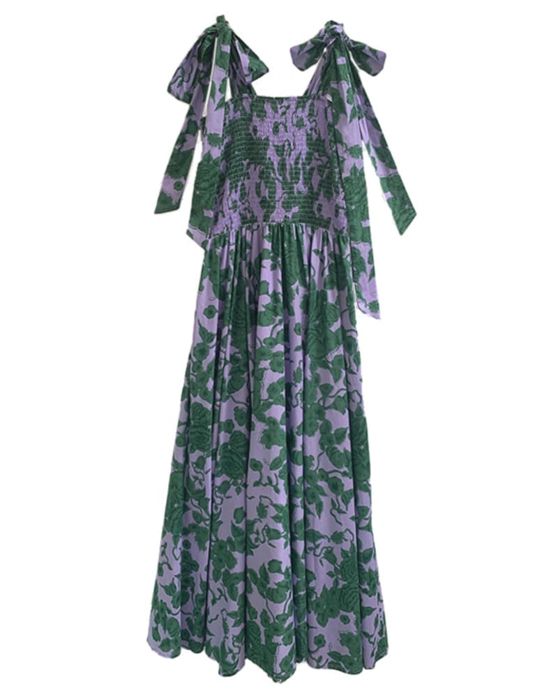 Front of a size 5 The Brooke Lilac and Green Floral Sundress in Lilac & Green Floral by BAACAL. | dia_product_style_image_id:296044
